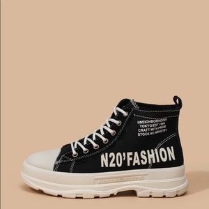 Laced up high top shoes